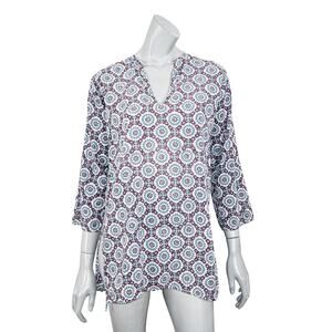 Roberta Roller Rabbit V-neck Tunic Blouse Purple Blue Small